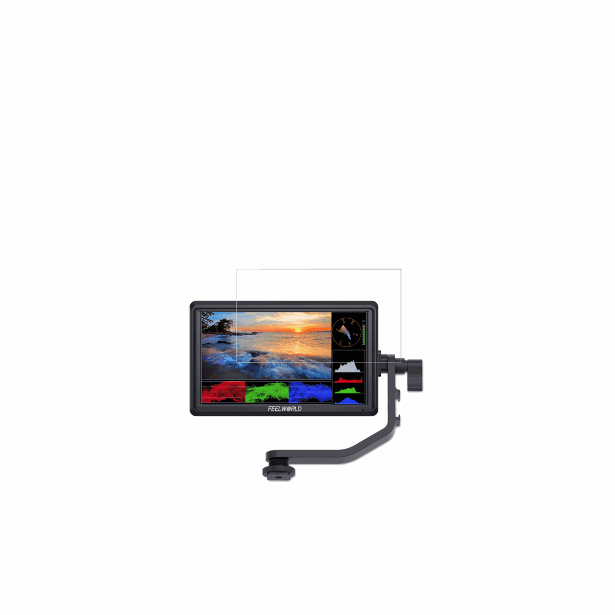 FeelworldFW568 V3 mit aufgebrachtem dipos Displayschutz, der seitliche Einblicke blockiert