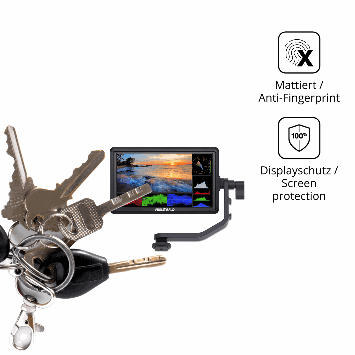 dipos Displayschutz für Feelworld FW568 V3, mattierte Oberfläche, Blickschutzfilter und perfekter Passform