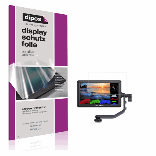 Klare Displayschutzfolie von dipos passend für Feelworld FW568 V3, präziser Zuschnitt und blasenfrei montiert