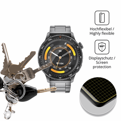 dipos Displayschutz für FITFLEX 1.43 Zoll Smartwatch, transparente Oberfläche, perfekte Passform auch für die Rundungen