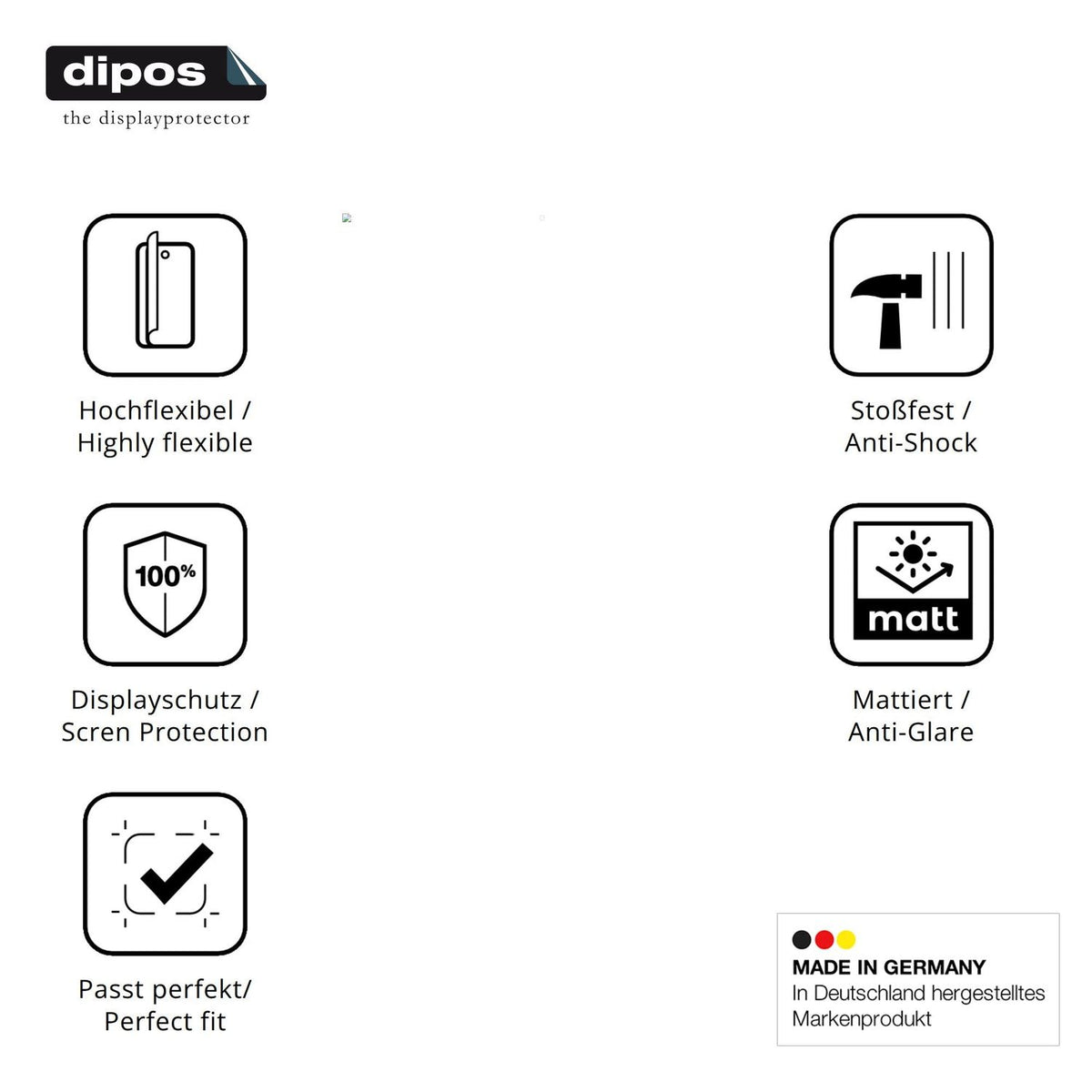 Displayschutz hergestellt in Deutschland, höchste Qualität made in Germany
