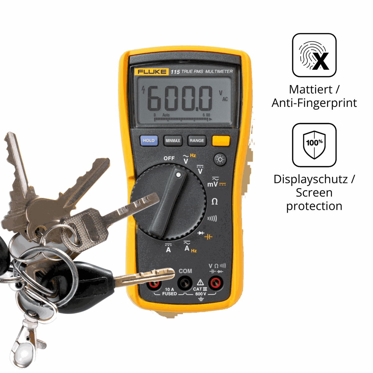 dipos Displayschutz für Fluke 115, mattierte Oberfläche, Blickschutzfilter und perfekter Passform