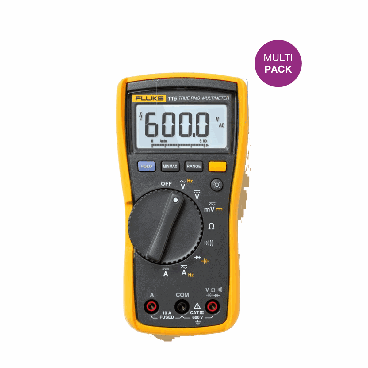 Fluke115 mit aufgebrachter dipos Displayschutzfolie, glasklare Darstellung ohne Einschränkungen