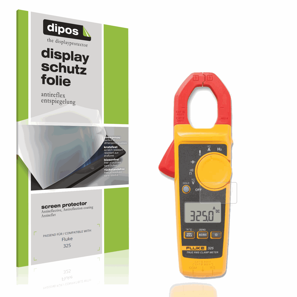 Matte Displayschutzfolie von dipos passend für Fluke 325, präziser Zuschnitt und blasenfrei montiert