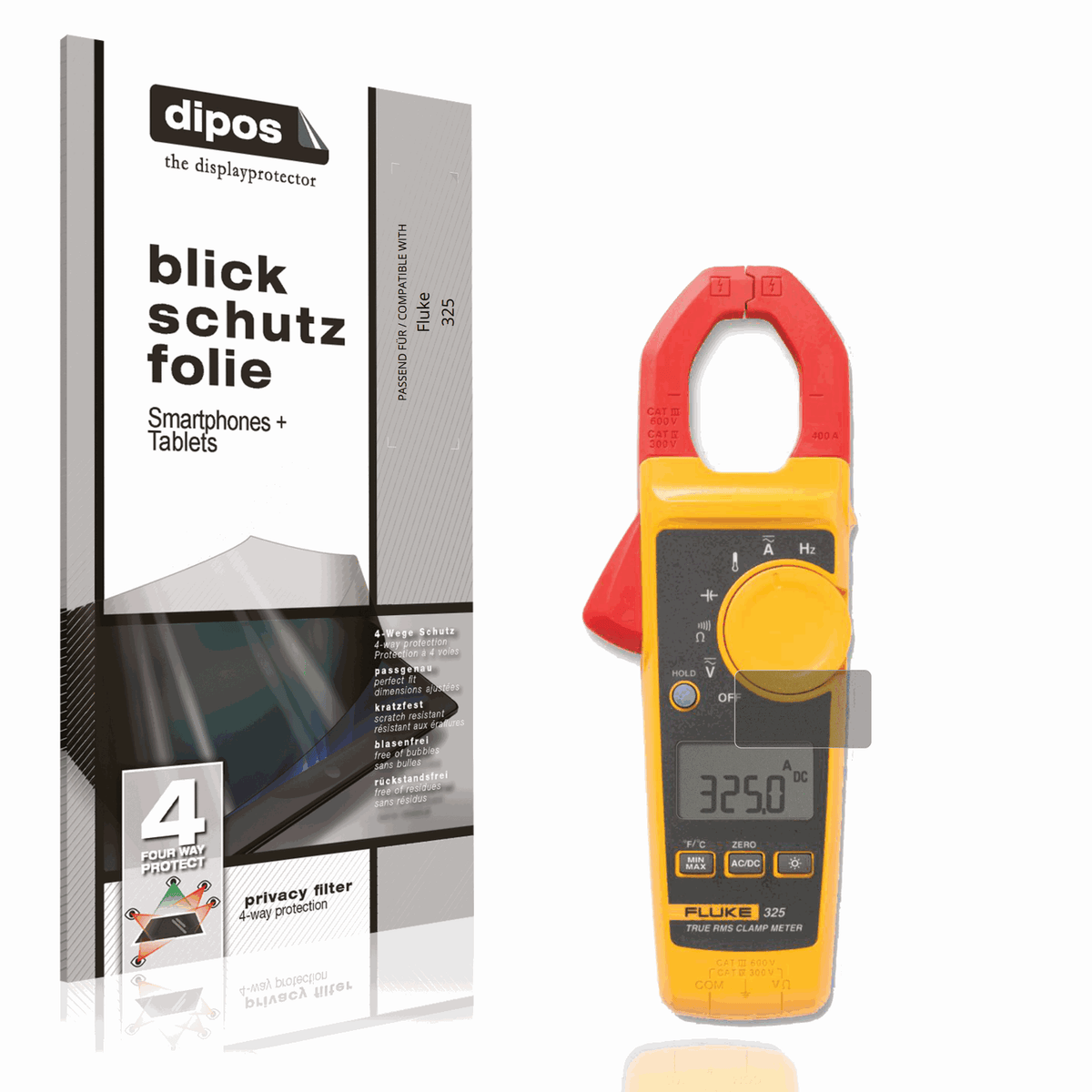 Blickschutzfolie von dipos passend für Fluke 325, präziser Zuschnitt und blasenfrei montiert