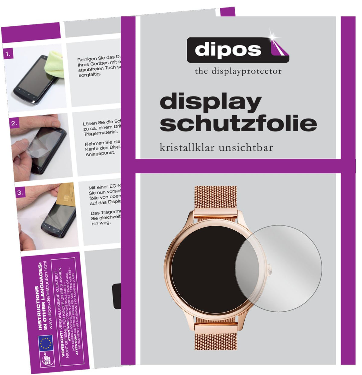 Klare Displayschutzfolie von dipos passend für Fossil Gen 5E (42mm), präziser Zuschnitt und blasenfrei montiert
