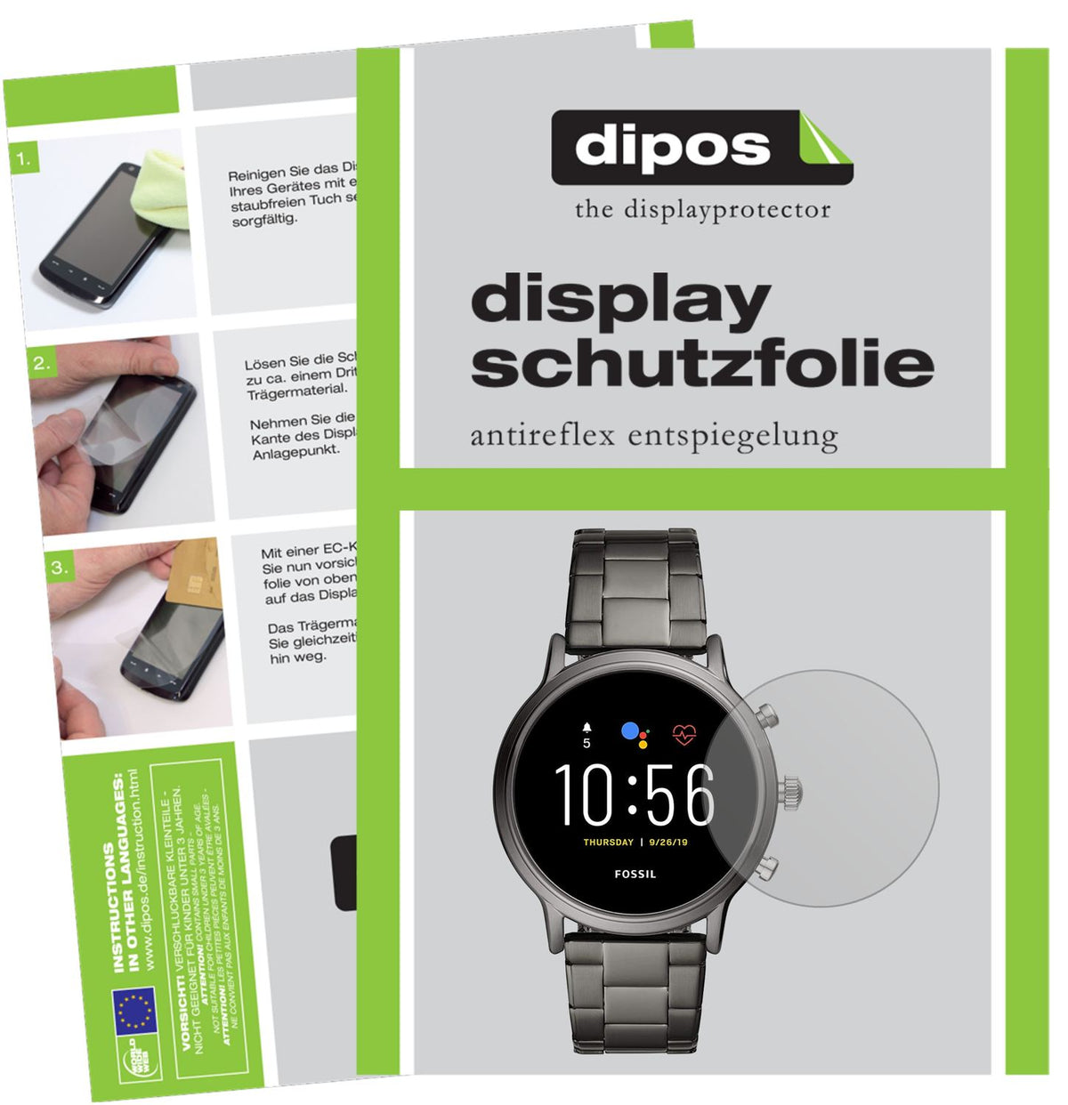 Matte Displayschutzfolie von dipos passend für Fossil Gen 5 Smartwatch, präziser Zuschnitt und blasenfrei montiert