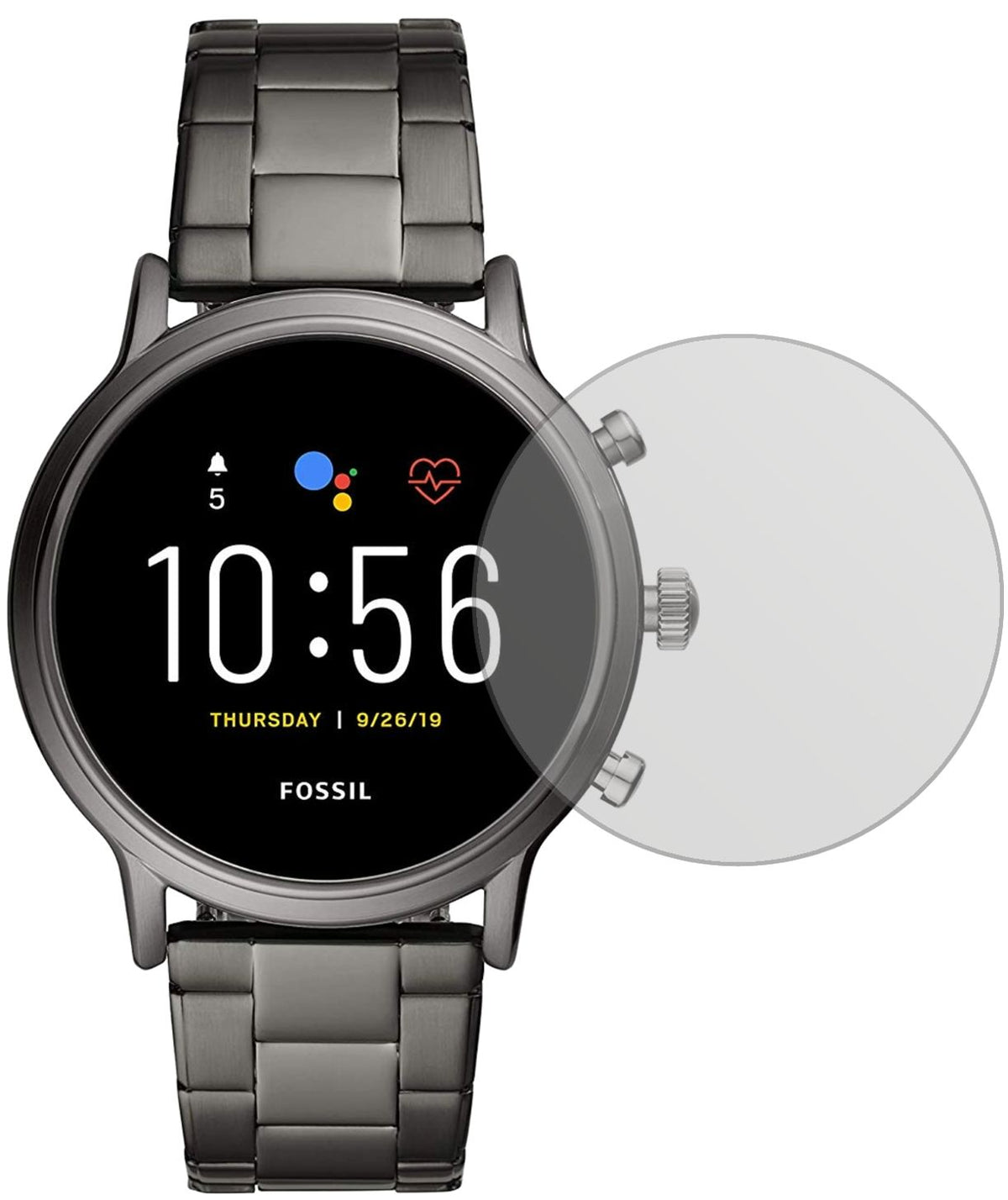 FossilGen 5 Smartwatch mit aufgebrachter dipos Displayschutzfolie, die lästige Fingerabdrücke minimiert