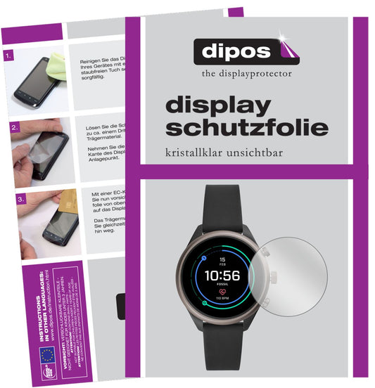 Klare Displayschutzfolie von dipos passend für Fossil Sport Smartwatch, präziser Zuschnitt und blasenfrei montiert
