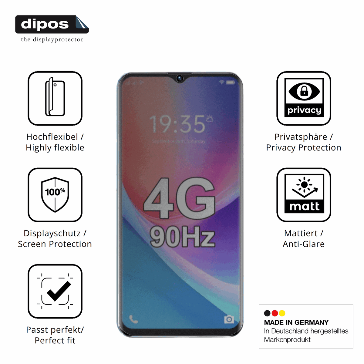 Flexible TPU-Folie passend zugeschnitten für FOXIONO H88, mit Privatsphäre-Schutz durch Sichtschutz-Folie