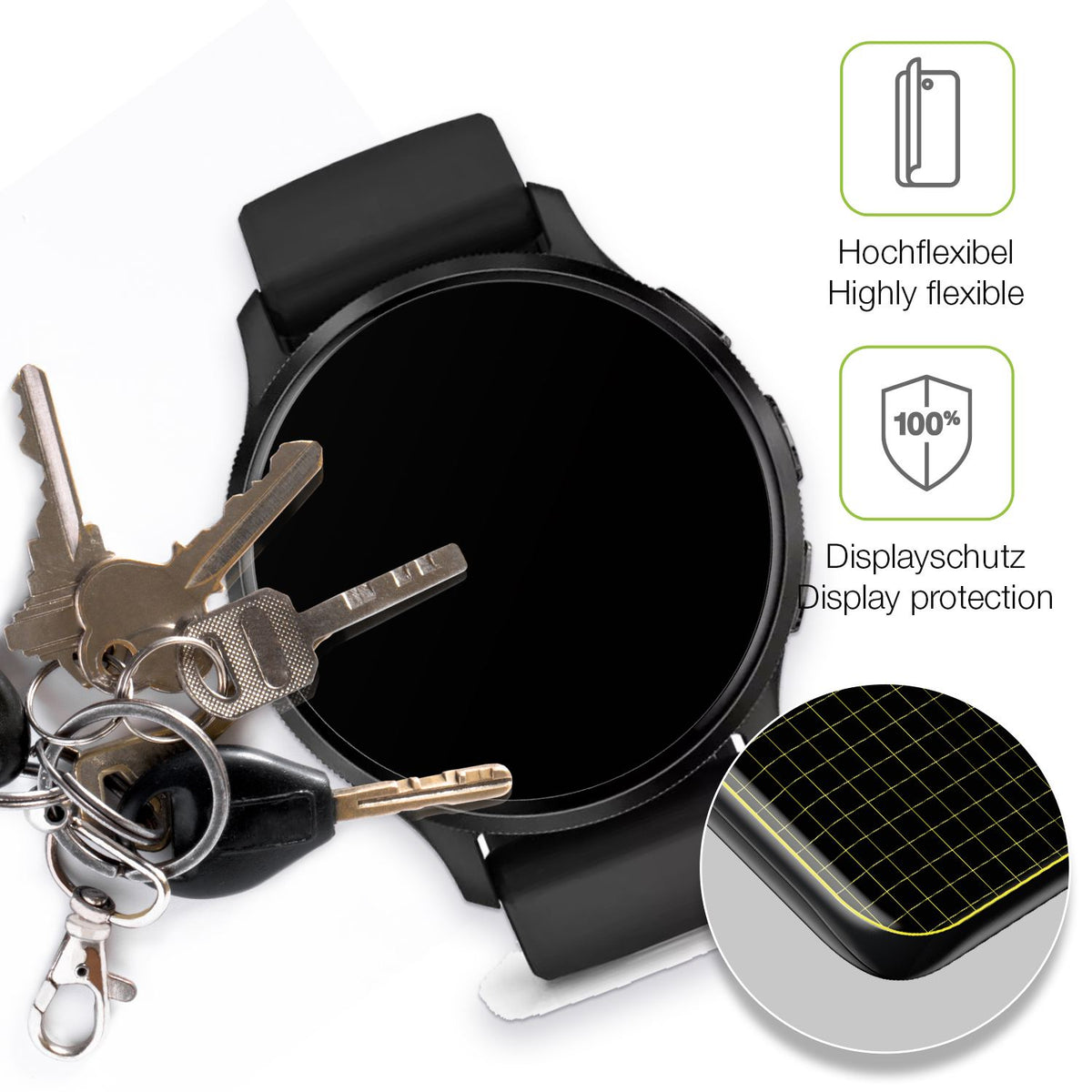 dipos Displayschutz für Garmin Venu 3s, transparente Oberfläche, perfekte Passform auch für die Rundungen