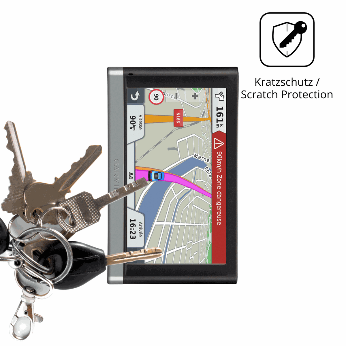 Schutz gegen Kratzer auf dem Garmin 65 LMT Glas durch Schlüssel oder Ähnliches