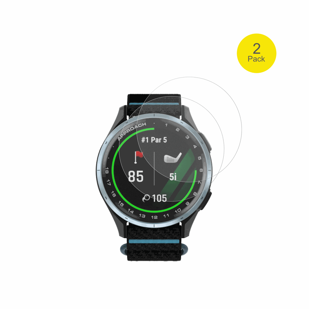 GarminApproach J1 mit aufgebrachter dipos Flex Schutzfolie, glasklare Darstellung ohne Einschränkungen
