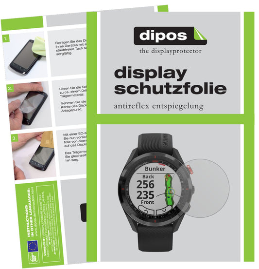 Matte Displayschutzfolie von dipos passend für Garmin Approach S62, präziser Zuschnitt und blasenfrei montiert