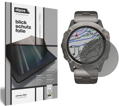 Blickschutzfolie von dipos passend für Garmin fenix 6X Solar, präziser Zuschnitt und blasenfrei montiert