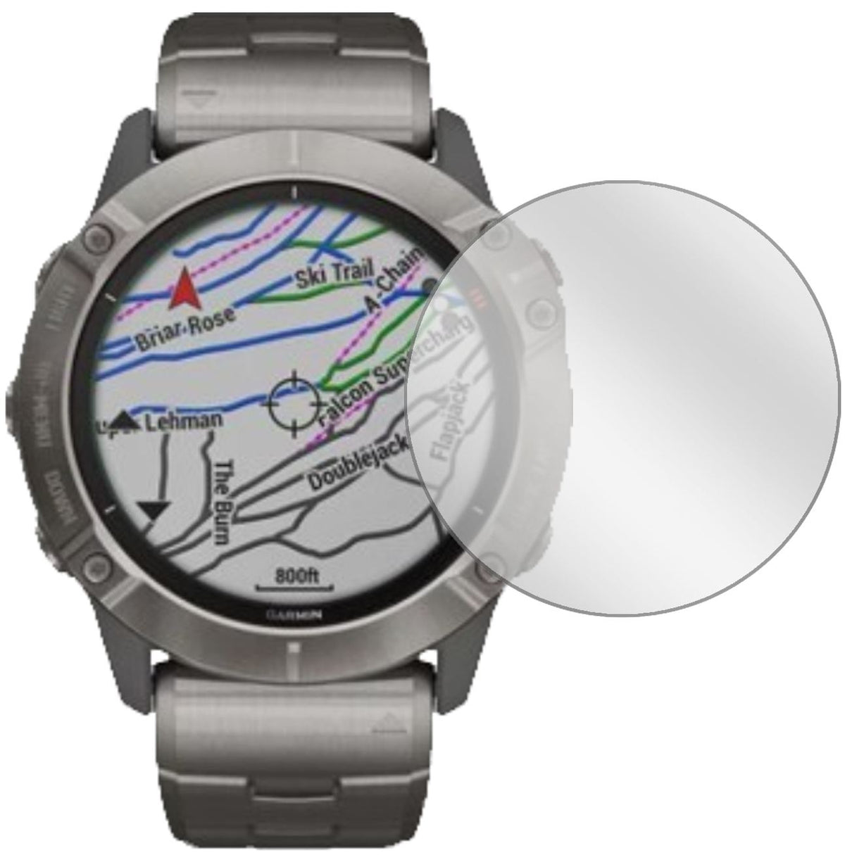 Garminfenix 6X Pro mit aufgebrachter dipos Displayschutzfolie, glasklare Darstellung ohne Einschränkungen