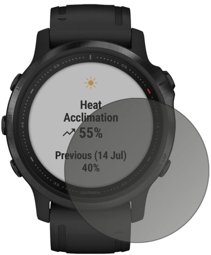 Garminfenix 6S Pro mit aufgebrachtem dipos Displayschutz, der seitliche Einblicke blockiert