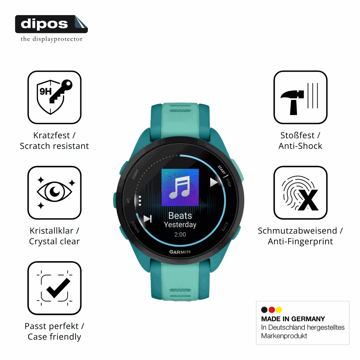 2x 9H Schutzfolie für Garmin Forerunner 165 Music Panzerfolie