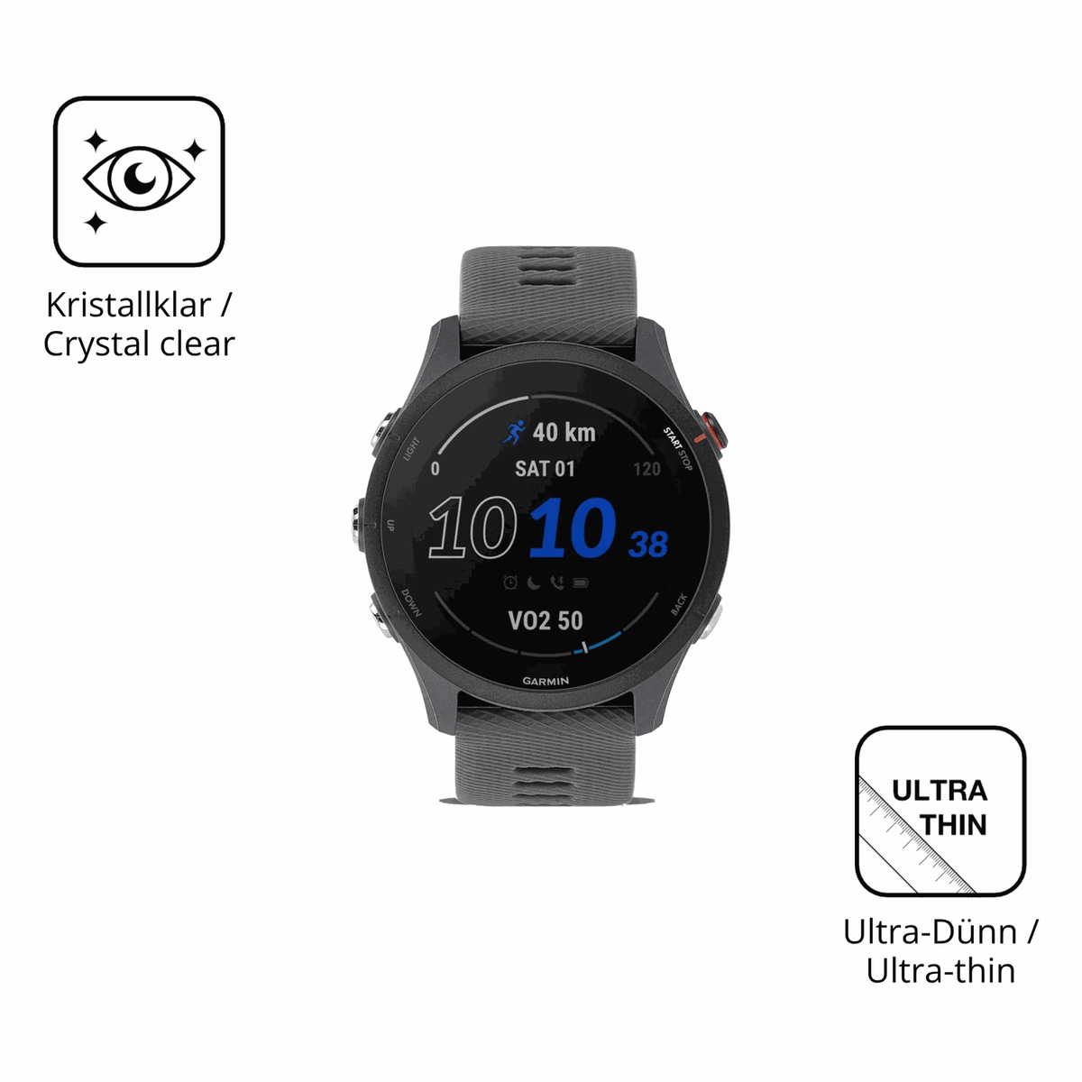 Dünne und klare Folie passend zugeschnitten für Garmin Forerunner 255