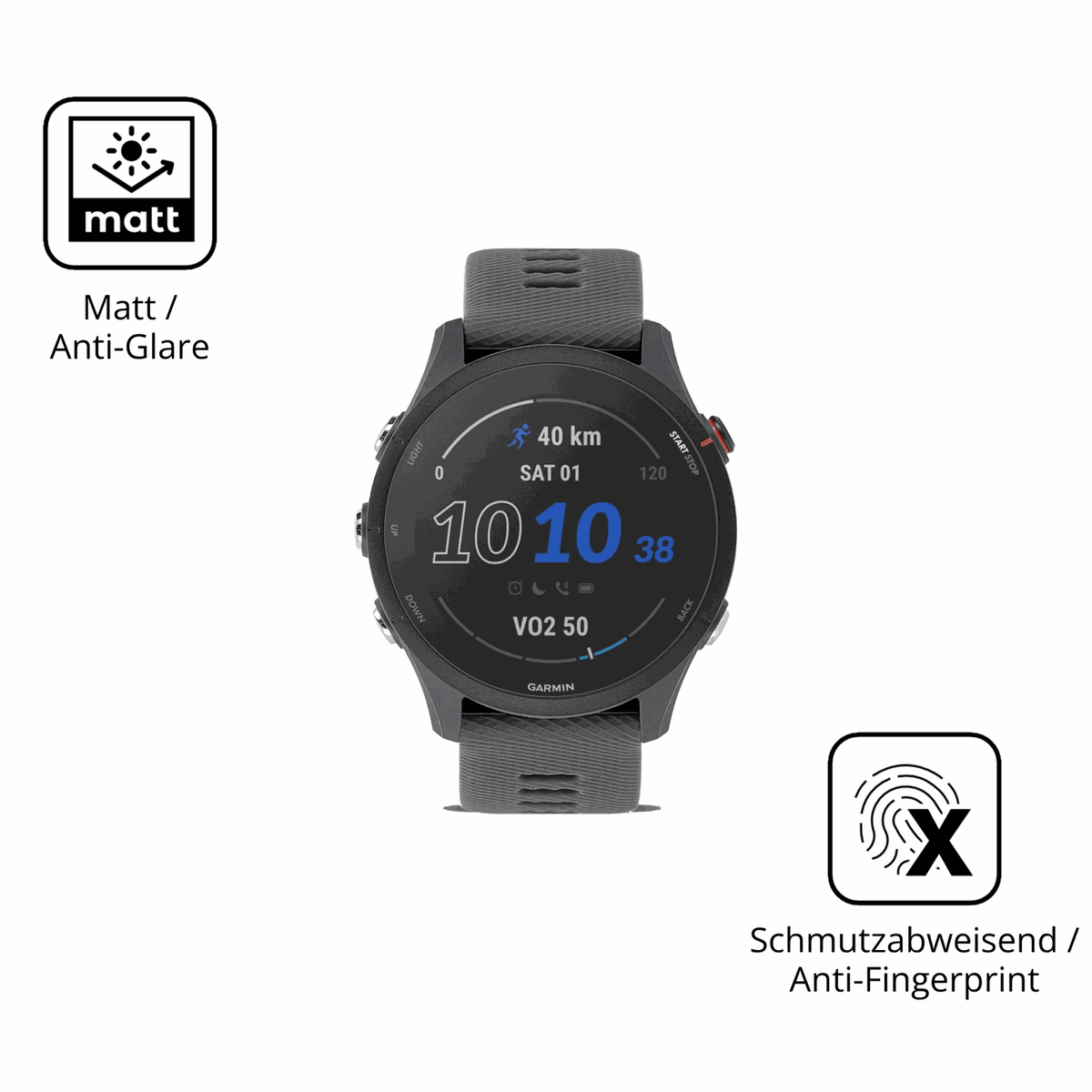 9H Hartbeschichtete, flexible Folie passend zugeschnitten für Garmin Forerunner 255