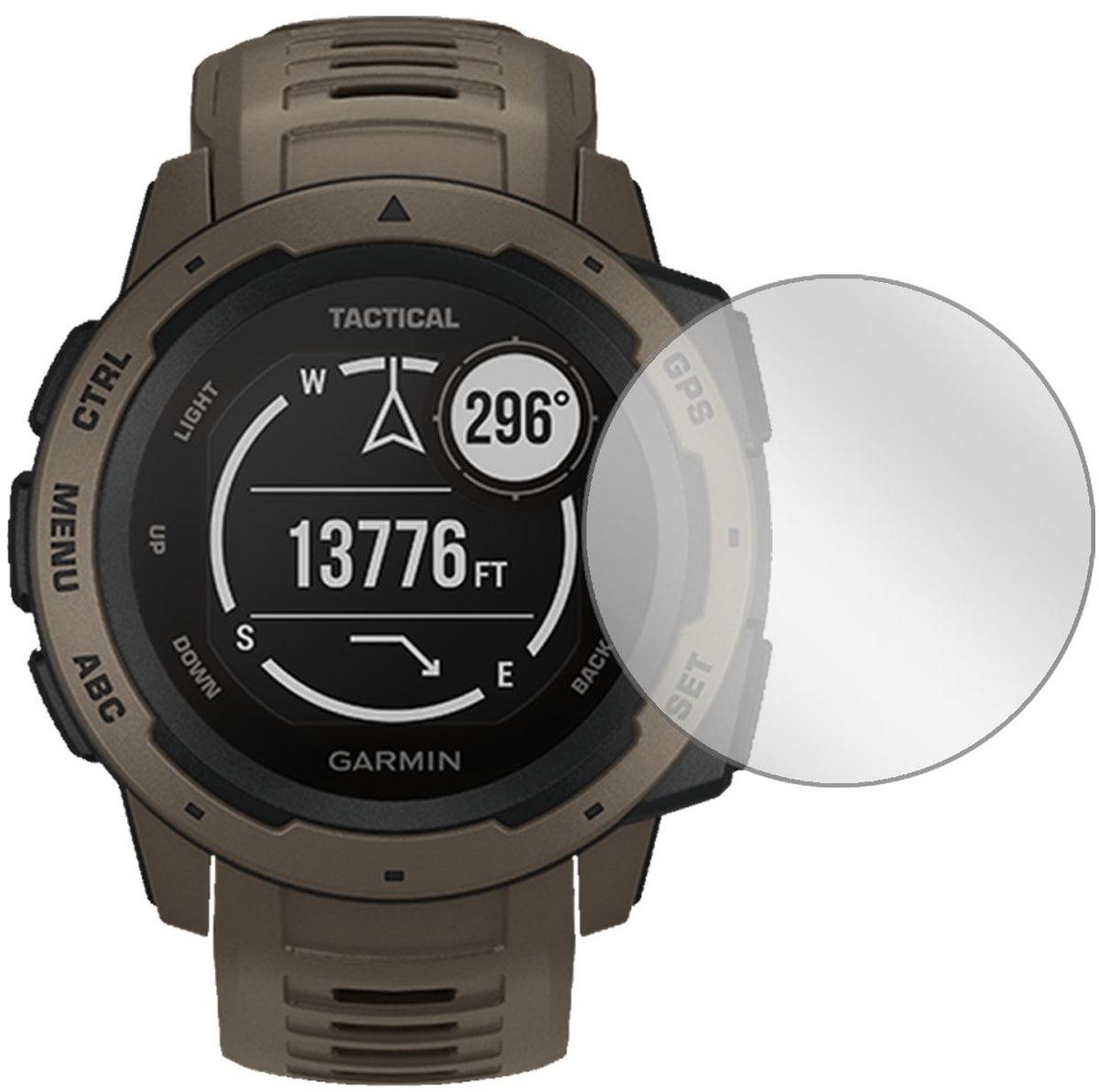 GarminInstinct Tactical Edition mit aufgebrachter dipos Displayschutzfolie, glasklare Darstellung ohne Einschränkungen