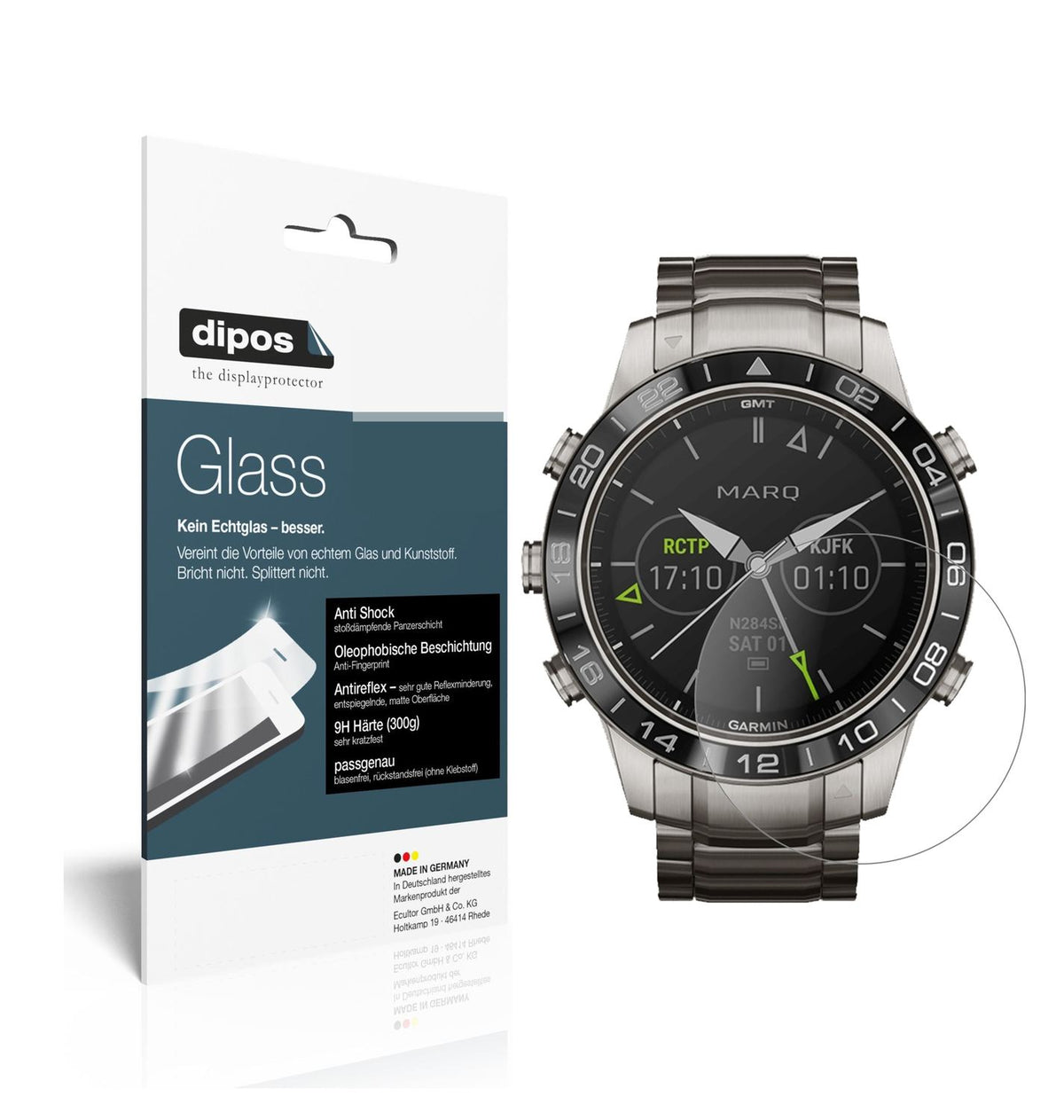 Matte Displayschutzfolie von dipos passend für Garmin MARQ Aviator, 9H kratzfest und blasenfrei montiert