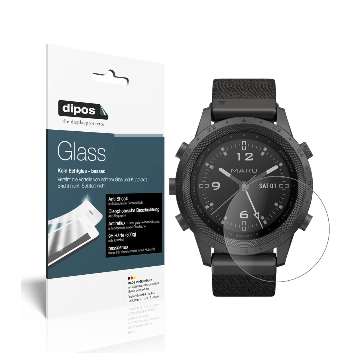 Matte Displayschutzfolie von dipos passend für Garmin MARQ Commander, 9H kratzfest und blasenfrei montiert