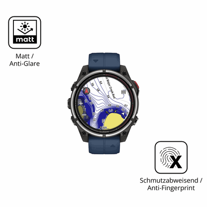 Dünne und entspiegelnde Folie passend zugeschnitten für Garmin quatix 8 Pro 47mm