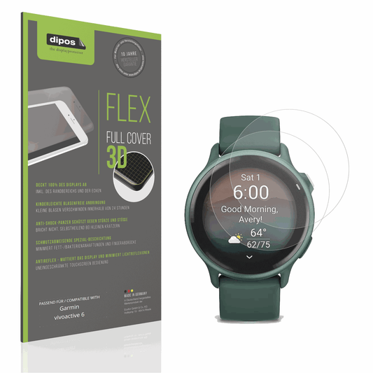 Matte Displayschutzfolie von dipos passend für Garmin vivoactive 6, 100% Displayabdeckung und blasenfreie Montage