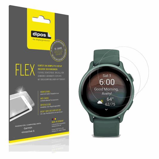 Klare Displayschutzfolie von dipos passend für Garmin vivoactive 6, 100% Displayabdeckung und blasenfreie Montage