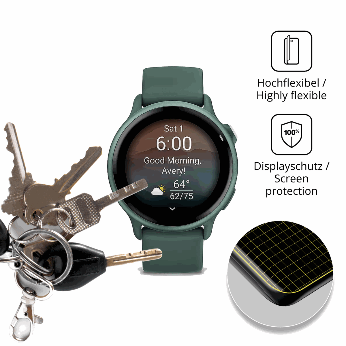 dipos Displayschutz für Garmin vivoactive 6, transparente Oberfläche, geringe Dicke und perfekte Passform