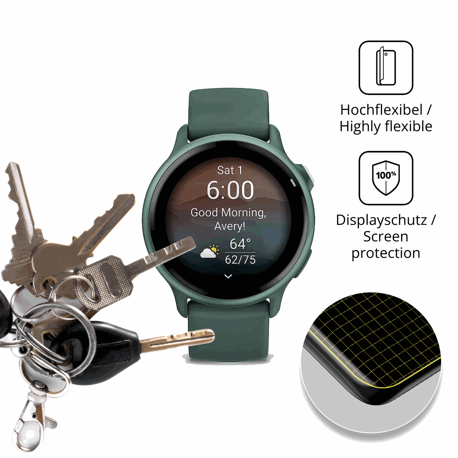dipos Displayschutz für Garmin vivoactive 6, transparente Oberfläche, geringe Dicke und perfekte Passform