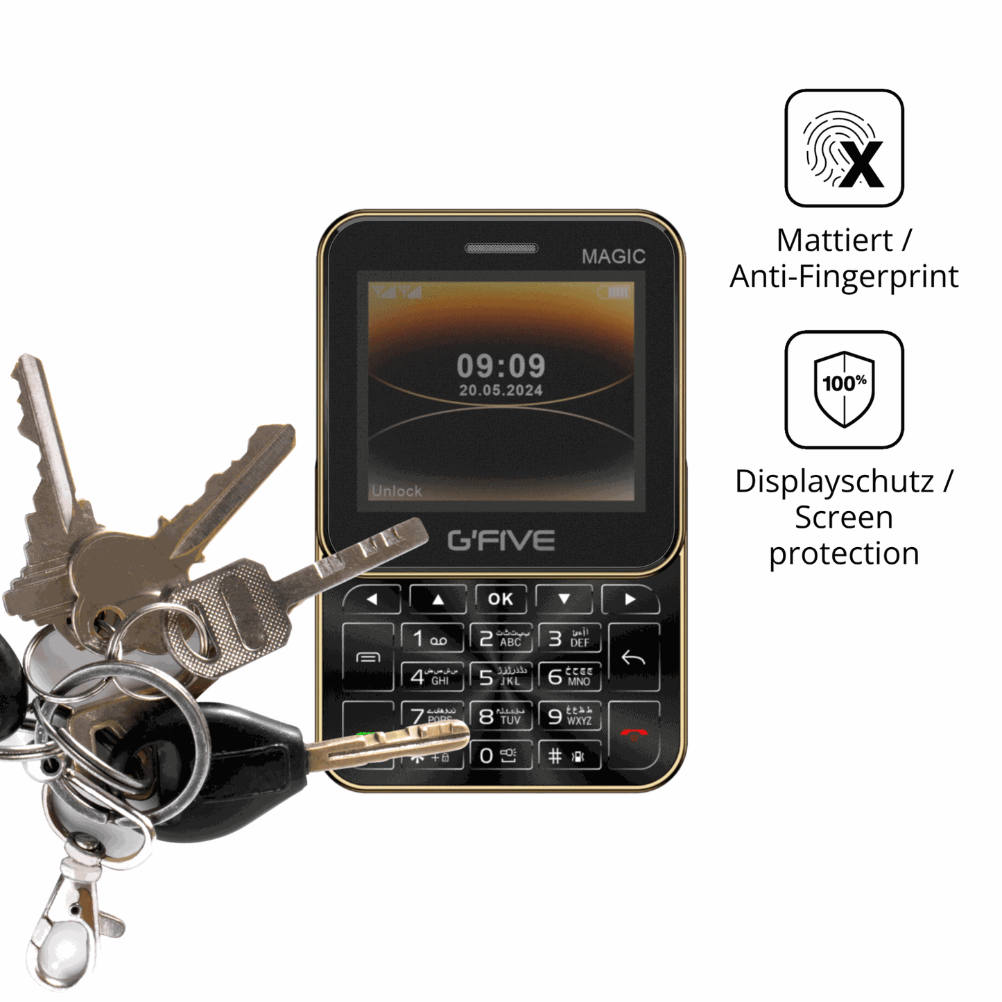 dipos Displayschutz für GFive Magic, mattierte Oberfläche, Blickschutzfilter und perfekter Passform