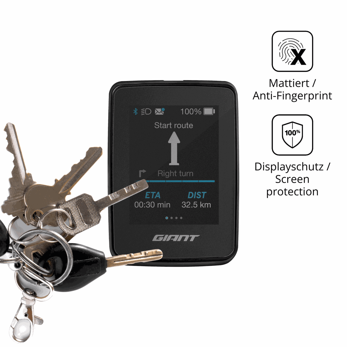 dipos Displayschutz für Giant RideDash Evo 2, mattierte Oberfläche, Blickschutzfilter und perfekter Passform