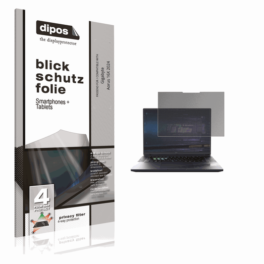 Blickschutzfolie von dipos passend für Gigabyte Aorus 16X 2024, präziser Zuschnitt und blasenfrei montiert