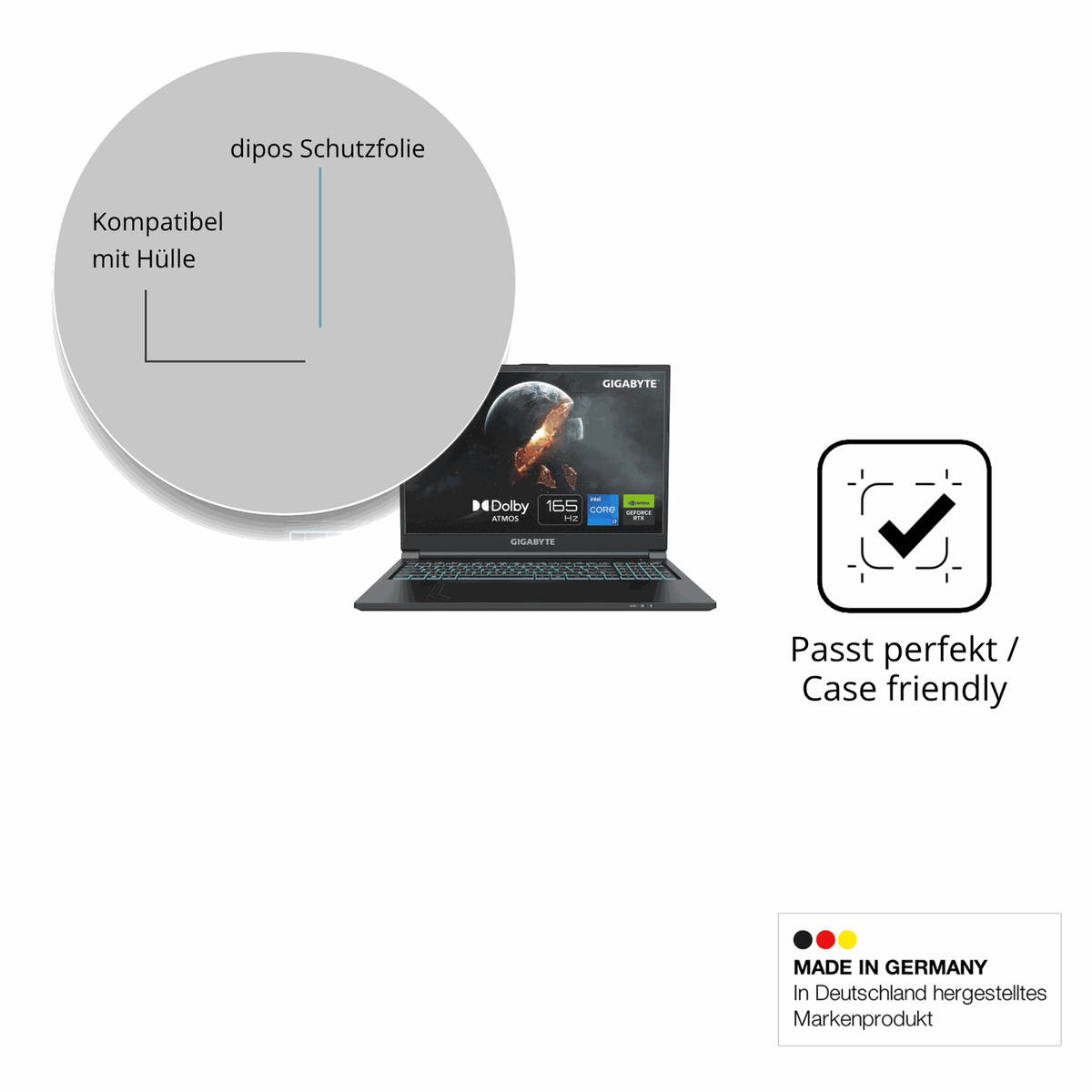 Schutzfolie mit optimaler Passform, zur Verwendung mit Hüllen geeignet