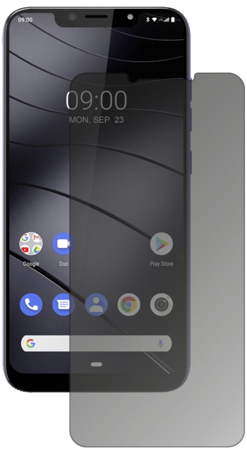 GigasetGS195 LS mit aufgebrachtem dipos Displayschutz, der seitliche Einblicke blockiert