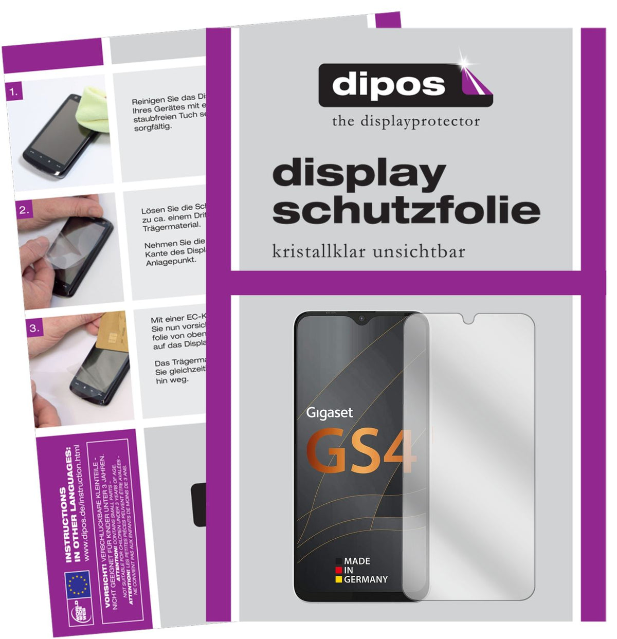 Klare Displayschutzfolie von dipos passend für Gigaset GS4, präziser Zuschnitt und blasenfrei montiert