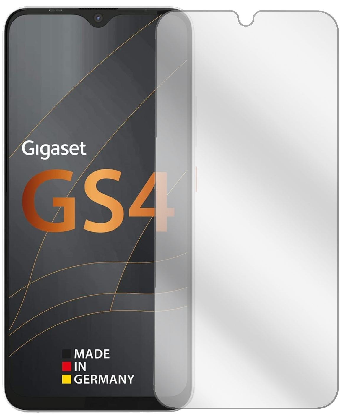GigasetGS4 mit aufgebrachter dipos Displayschutzfolie, glasklare Darstellung ohne Einschränkungen