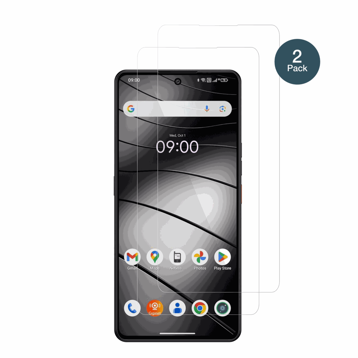 GigasetGS6 Pro mit aufgebrachter dipos Flex Schutzfolie, glasklare Darstellung ohne Einschränkungen