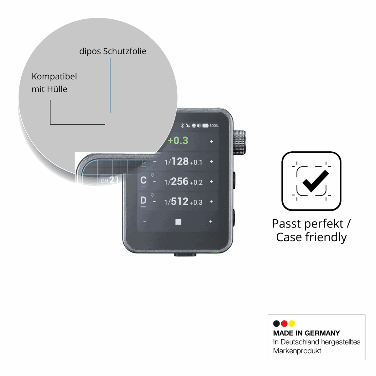 Schutzfolie mit optimaler Passform, zur Verwendung mit Hüllen geeignet