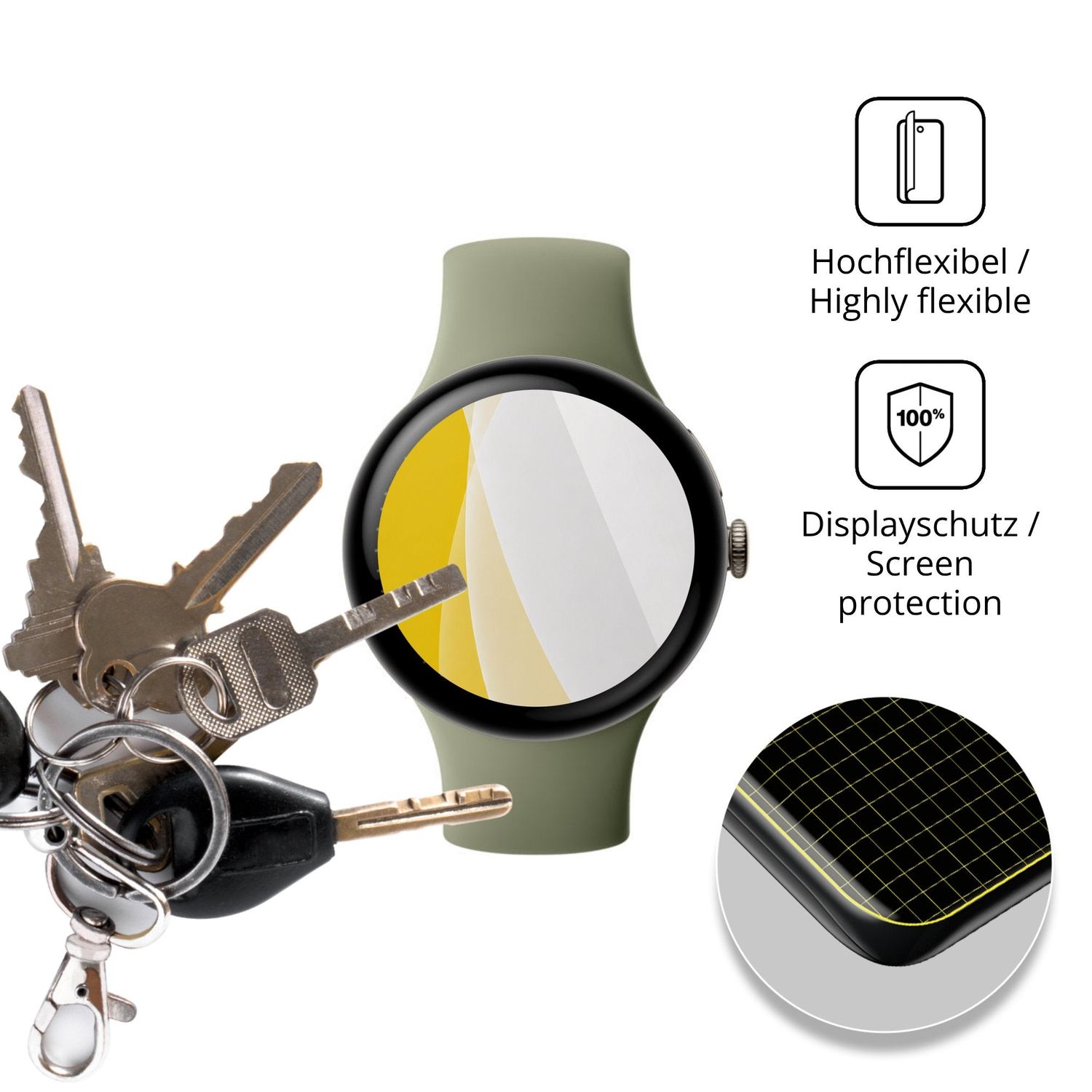 dipos Displayschutz für Google Pixel Watch 5 45mm, transparente Oberfläche, geringe Dicke und perfekte Passform