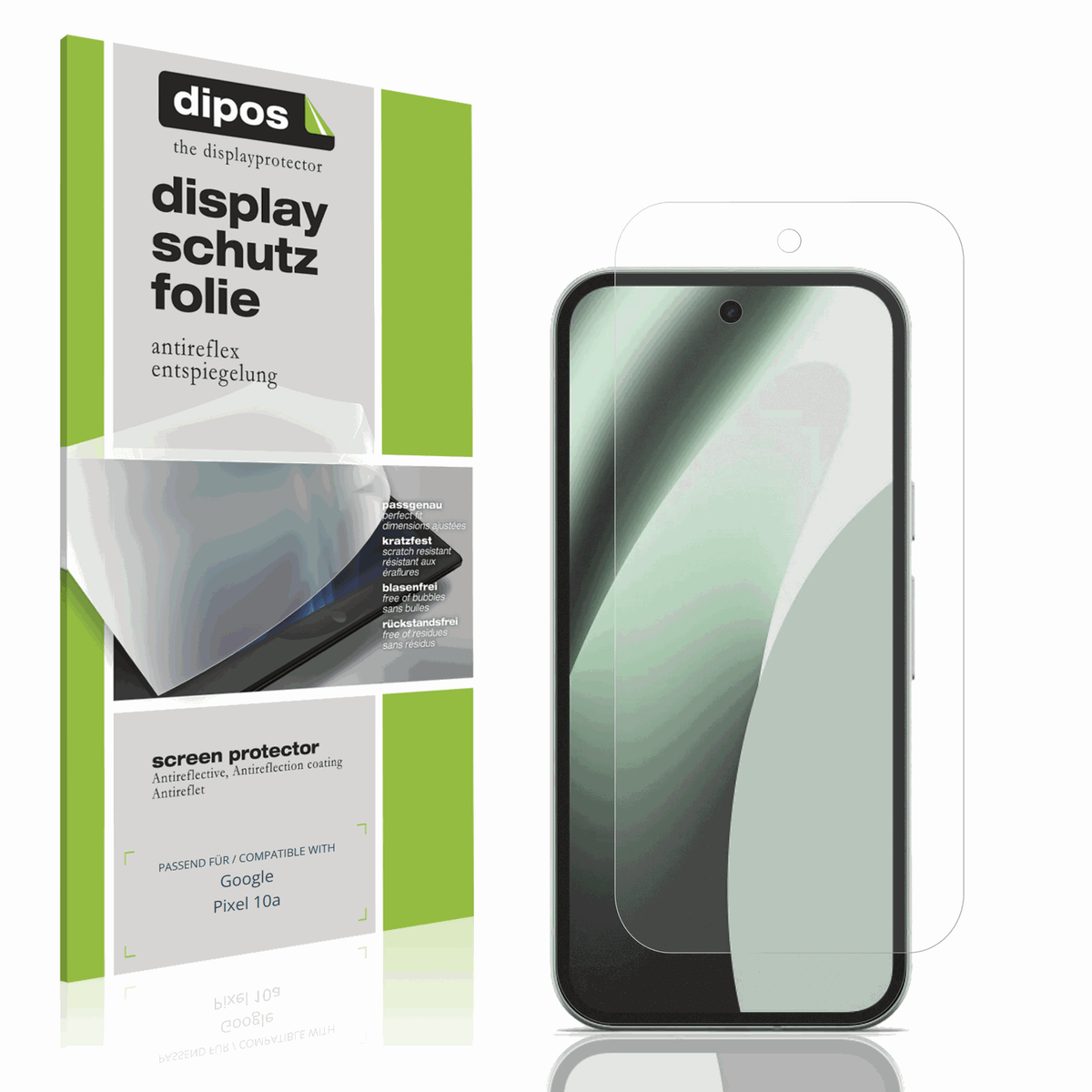 Matte Displayschutzfolie von dipos passend für Google Pixel 10a, präziser Zuschnitt und blasenfrei montiert