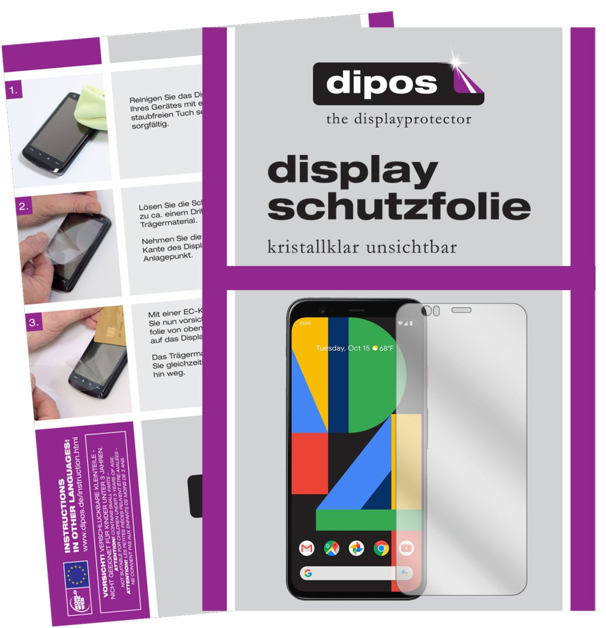 Klare Displayschutzfolie von dipos passend für Google Pixel 4 XL, präziser Zuschnitt und blasenfrei montiert