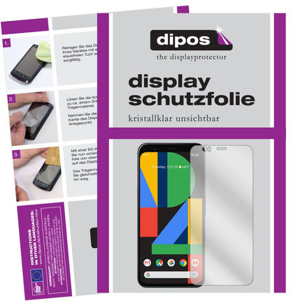 Klare Displayschutzfolie von dipos passend für Google Pixel 4 XL, präziser Zuschnitt und blasenfrei montiert