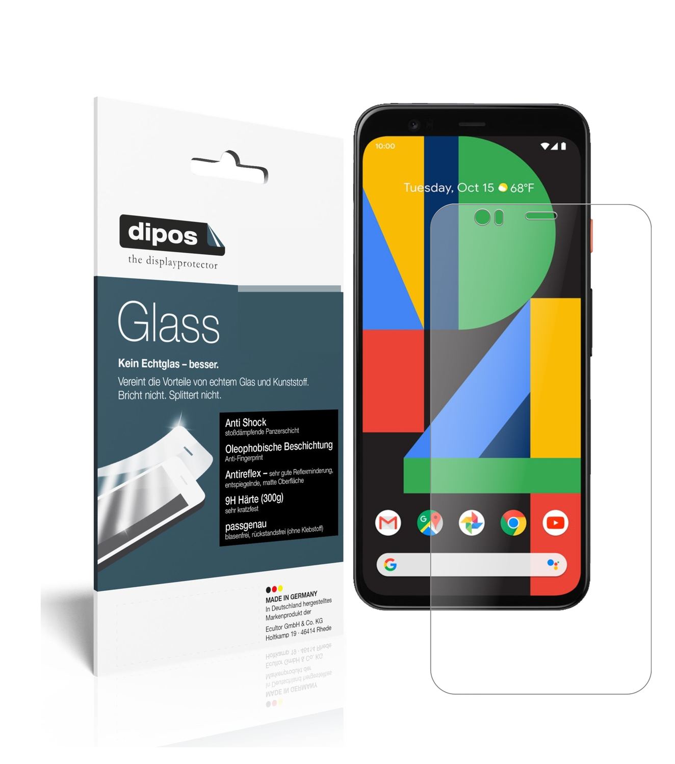 Matte Displayschutzfolie von dipos passend für Google Pixel 4, 9H kratzfest und blasenfrei montiert