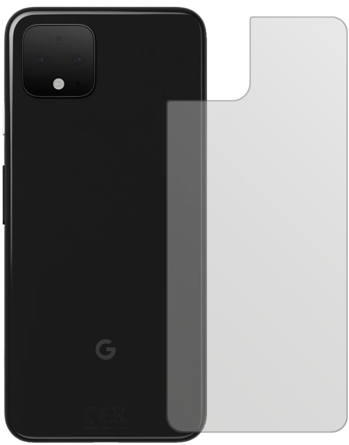 GooglePixel 4 Rückseite mit aufgebrachter dipos Displayschutzfolie, die lästige Fingerabdrücke minimiert