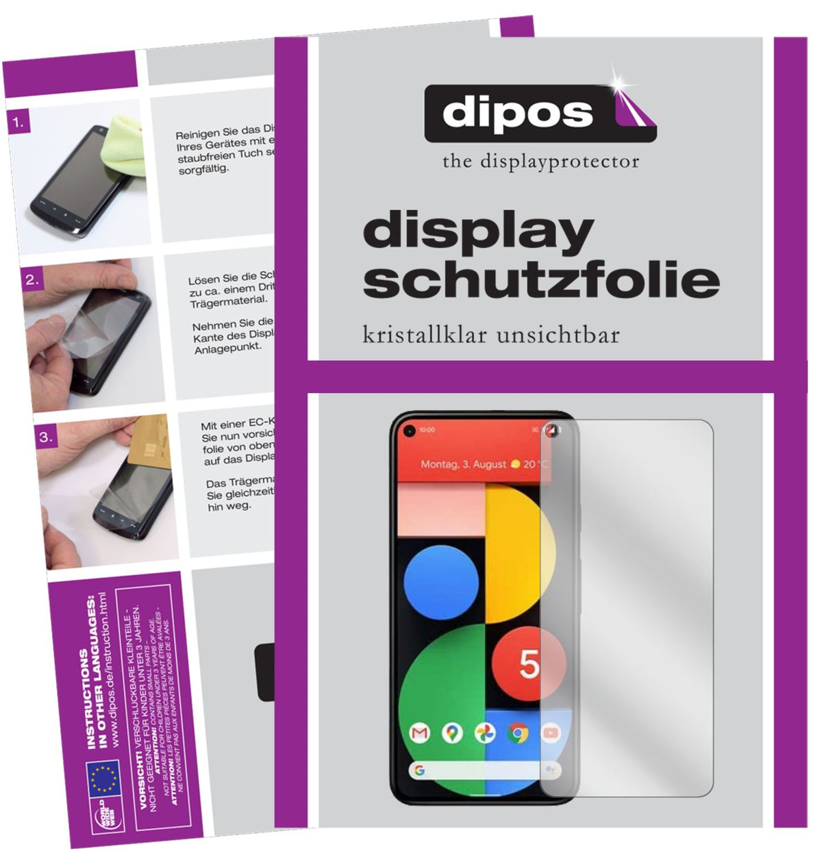 Klare Displayschutzfolie von dipos passend für Google Pixel 5, präziser Zuschnitt und blasenfrei montiert