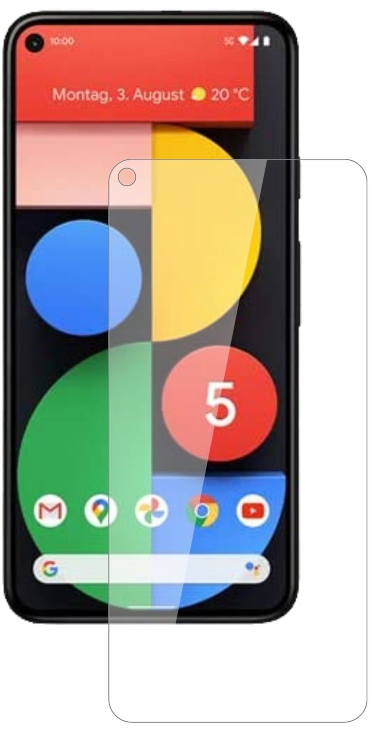 GooglePixel 5 mit aufgebrachter dipos Flex Schutzfolie, glasklare Darstellung ohne Einschränkungen