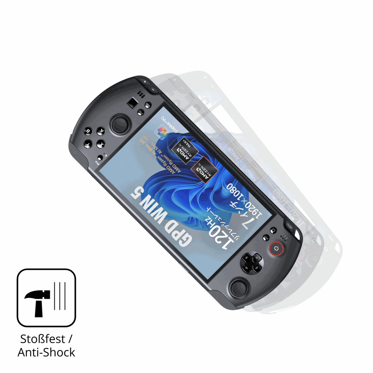 Schutz gegen Kratzer auf dem GPD Win 5 Glas durch Schlüssel, Stöße gegen die Tischkante oder Stürze